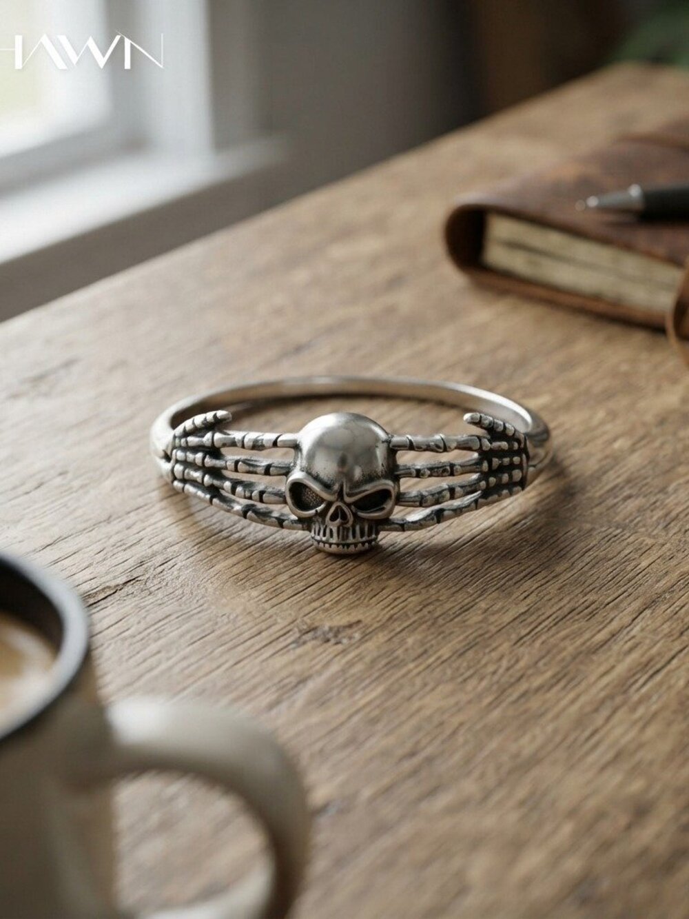 Mens Gothic Punk Skull Bangle Bracelet